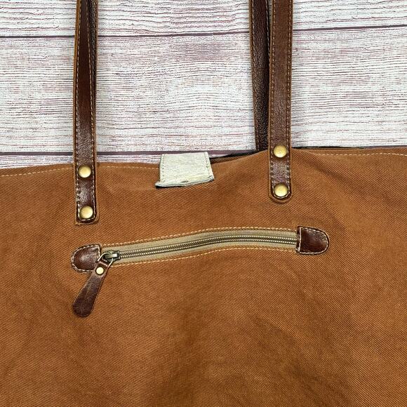 Myra Leather Cotton Boho Western Rodeo Berry Cowhide Weekender Zipper Tote Bag - Picture 8 of 15